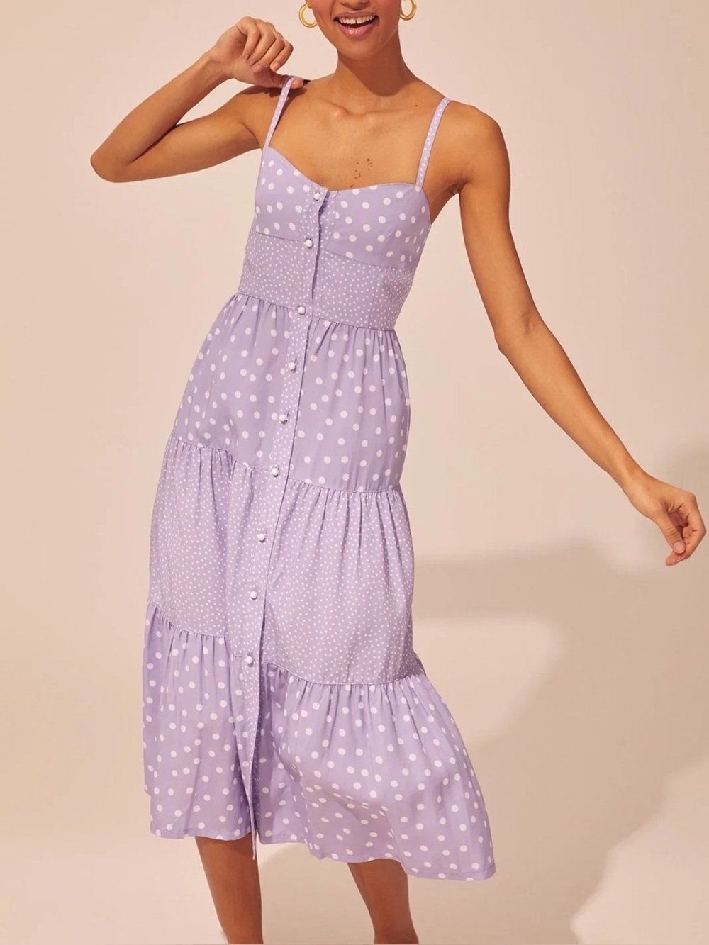 Solid & Striped Lavender Polka Dot Button-Front Sundress